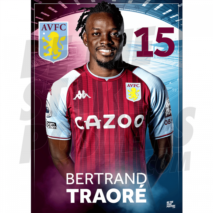 Traore Aston Villa FC Headshot Poster A3 21/22