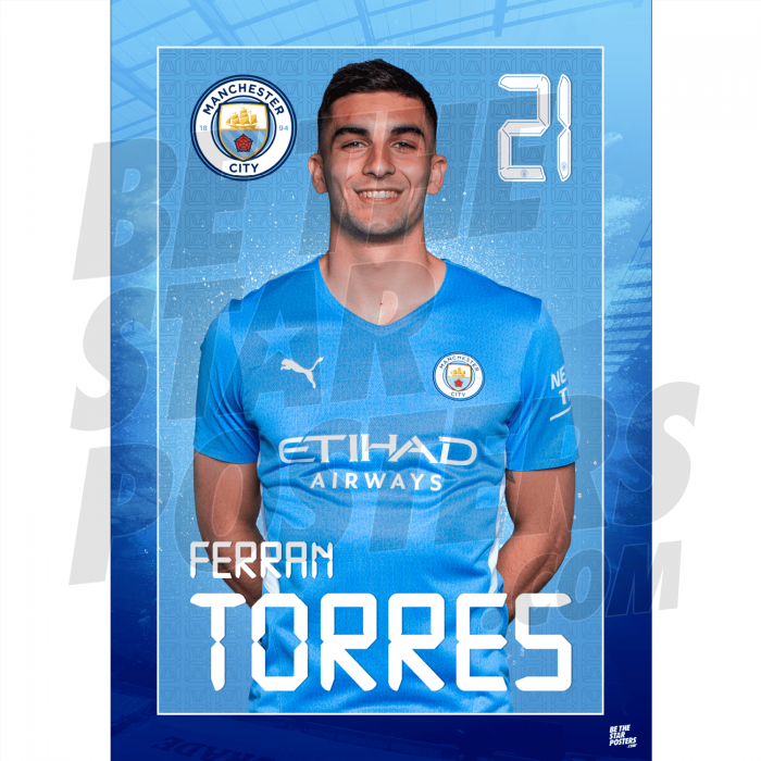 Torres Man City FC Headshot Poster A4 21/22