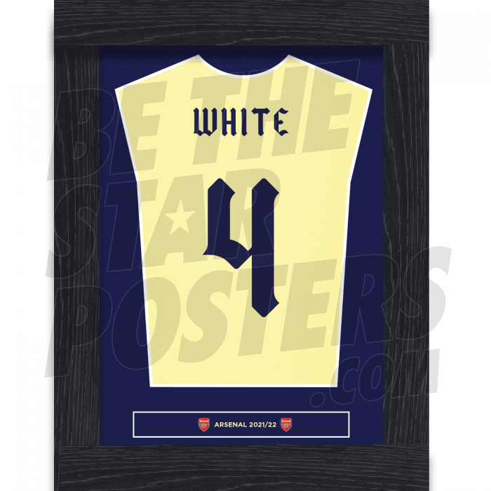 White Arsenal FC Away Shirt Framed Poster A4 21/22