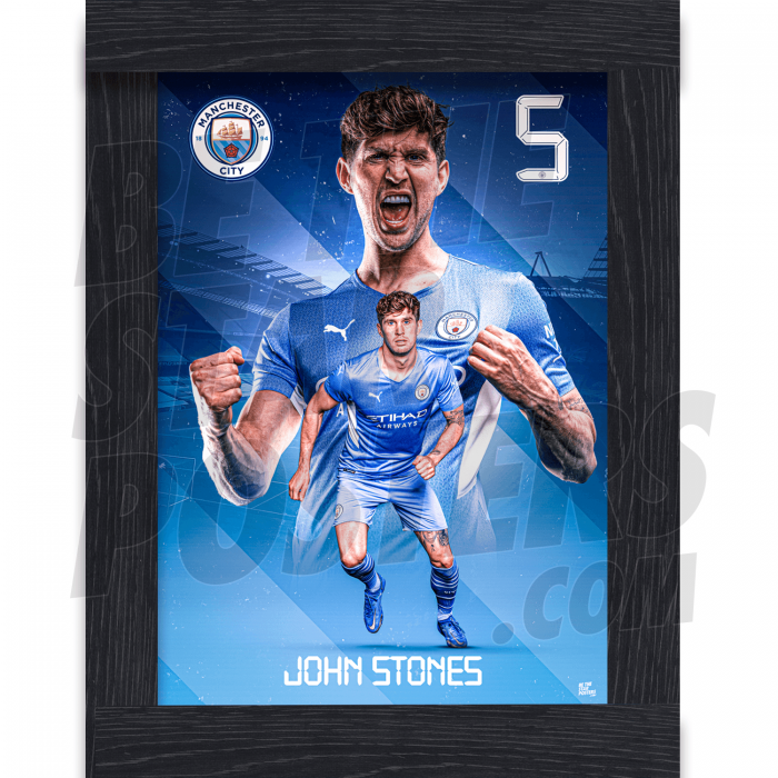 Stones Man City Framed Action Poster A4 21/22