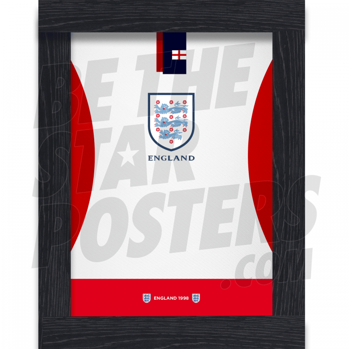 England 1998 Retro Home Shirt A3 Framed Poster