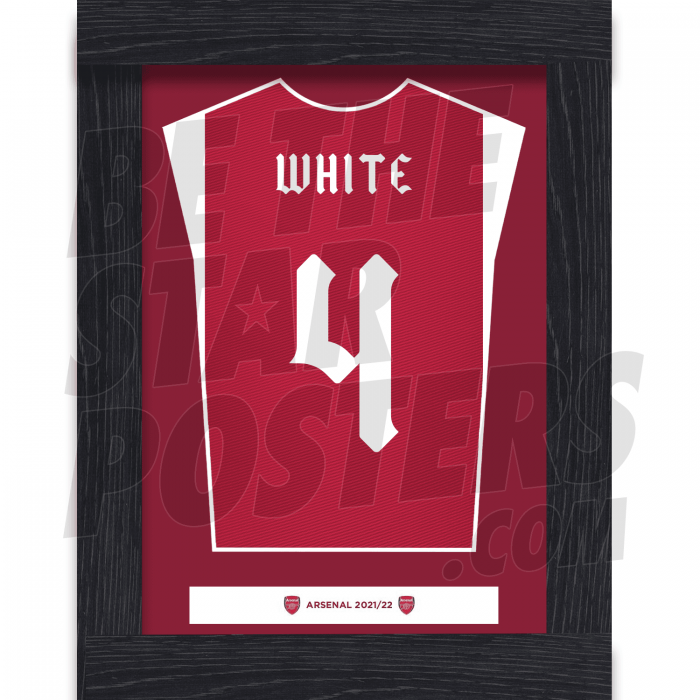 White Arsenal FC Home Shirt Framed Poster A4 21/22