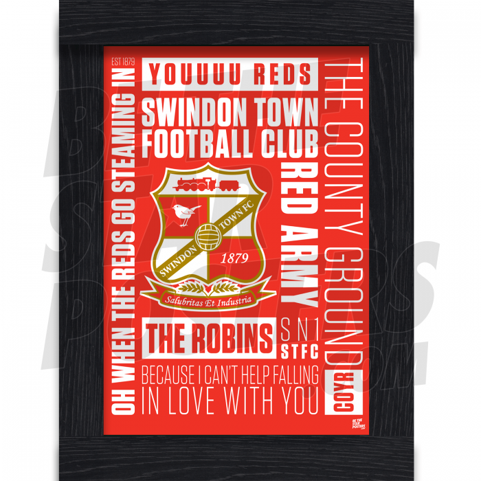 Swindon Town FC Word Framed A3 Poster
