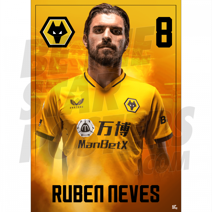 Neves Wolves FC Headshot Poster A3 21/22
