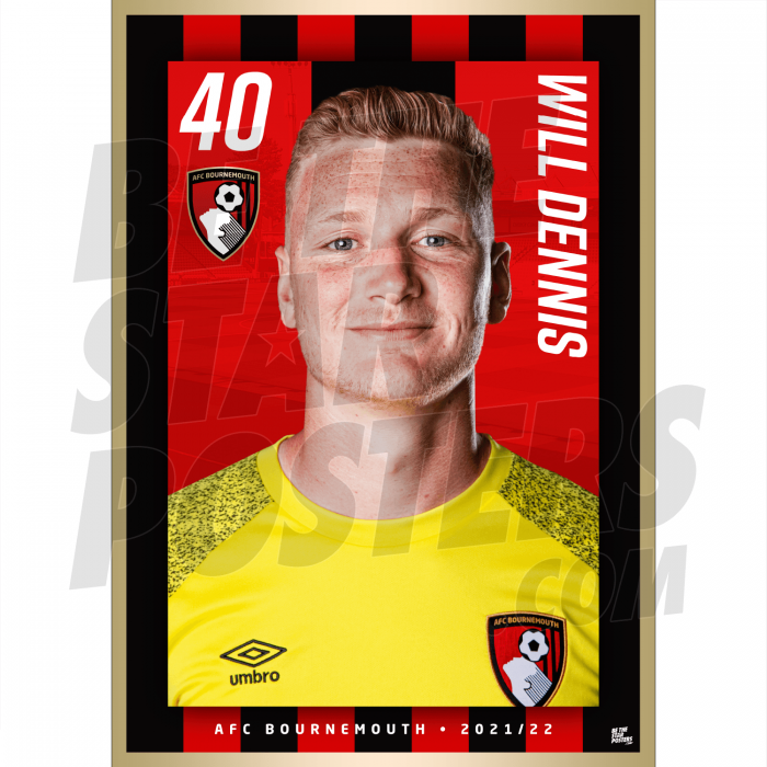 Dennis AFC Bournemouth Headshot Poster A4 21/22