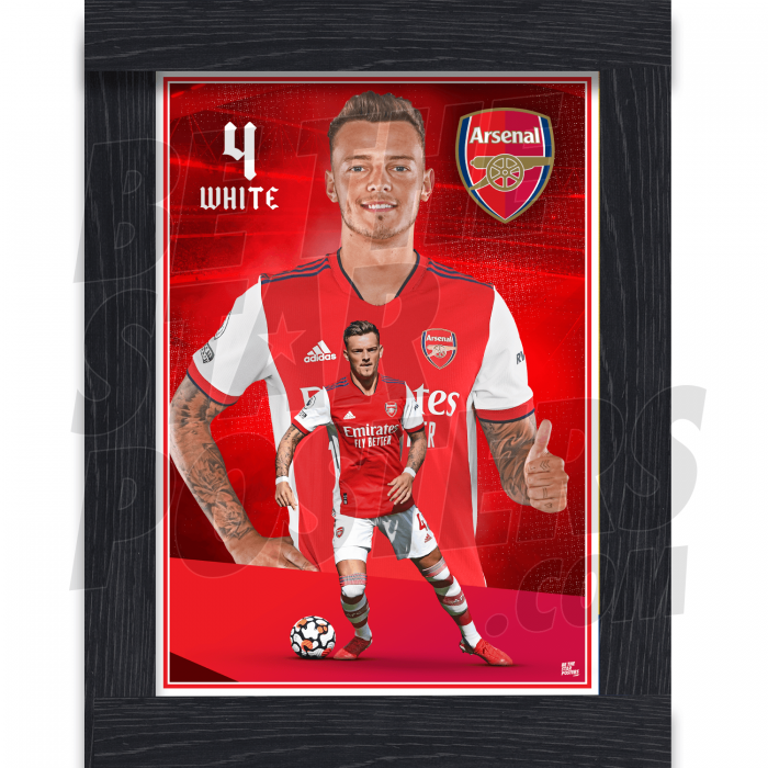 White Arsenal FC Framed Action Poster A3 21/22