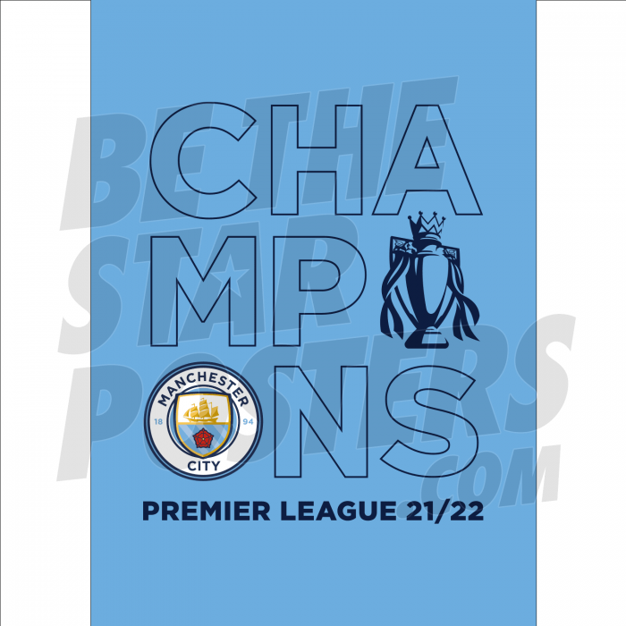 Man City Champions 21-22 Blue A4 Poster