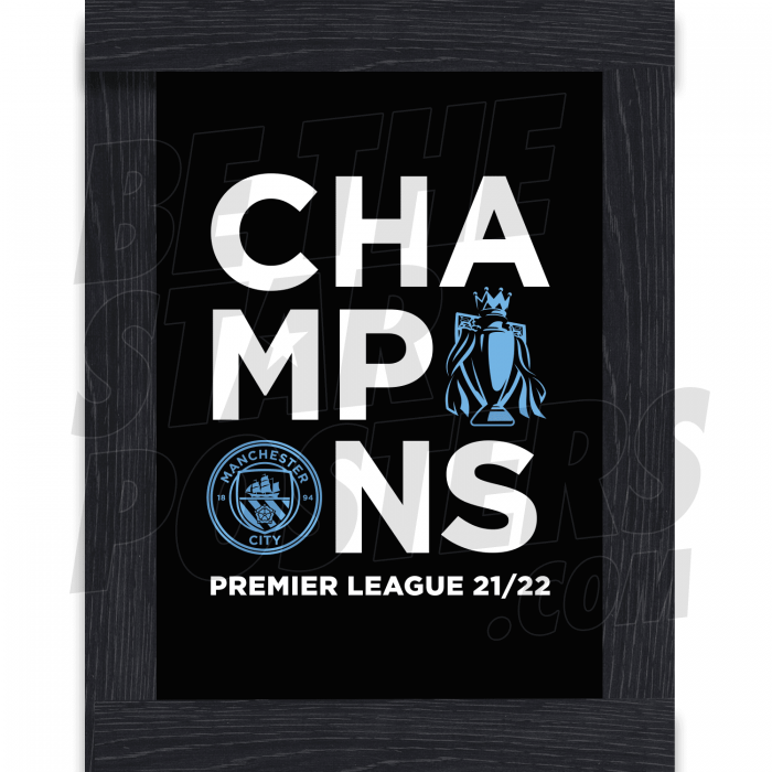 Man City Champions 21-22 Black A2 Framed Poster