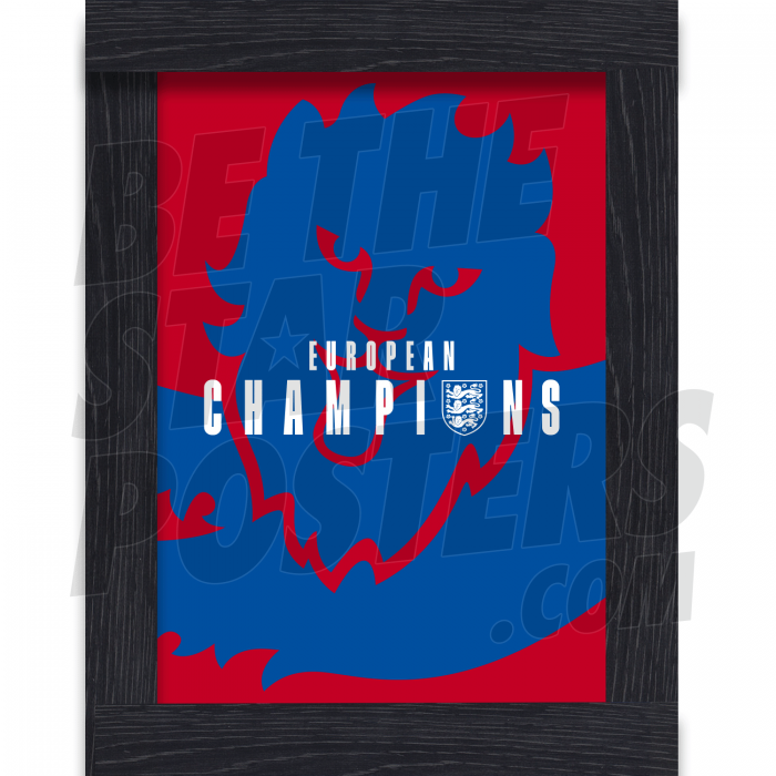 European Champions Text Framed Poster Red A4