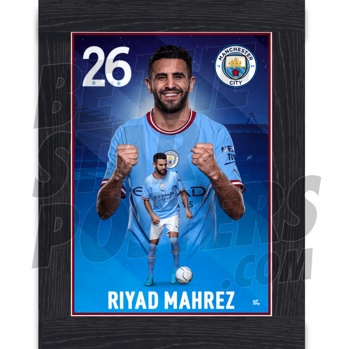 Mahrez Man City Framed Action Poster A4 22/23