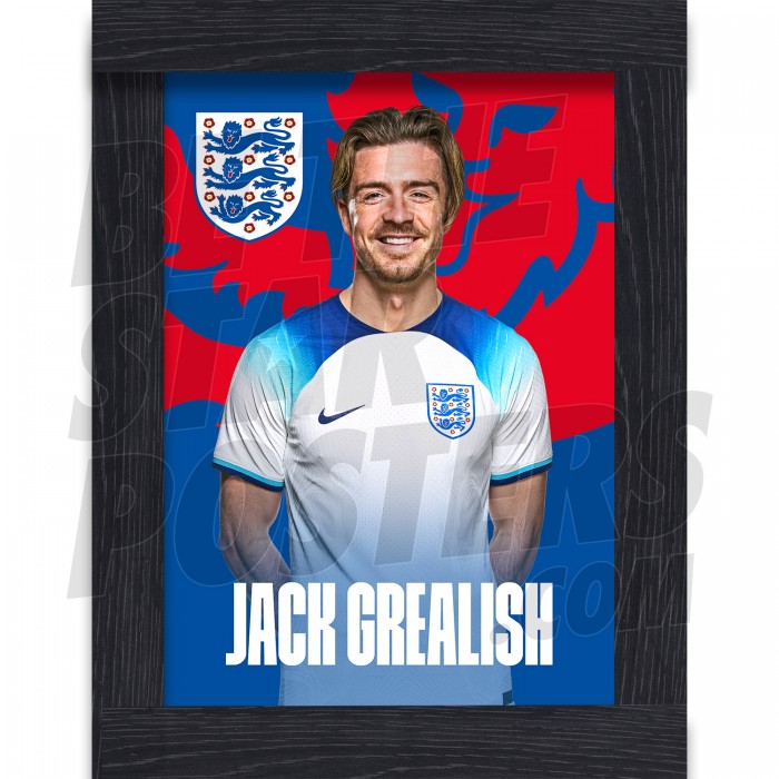 Grealish England Home Framed H/S Poster A4 22/23