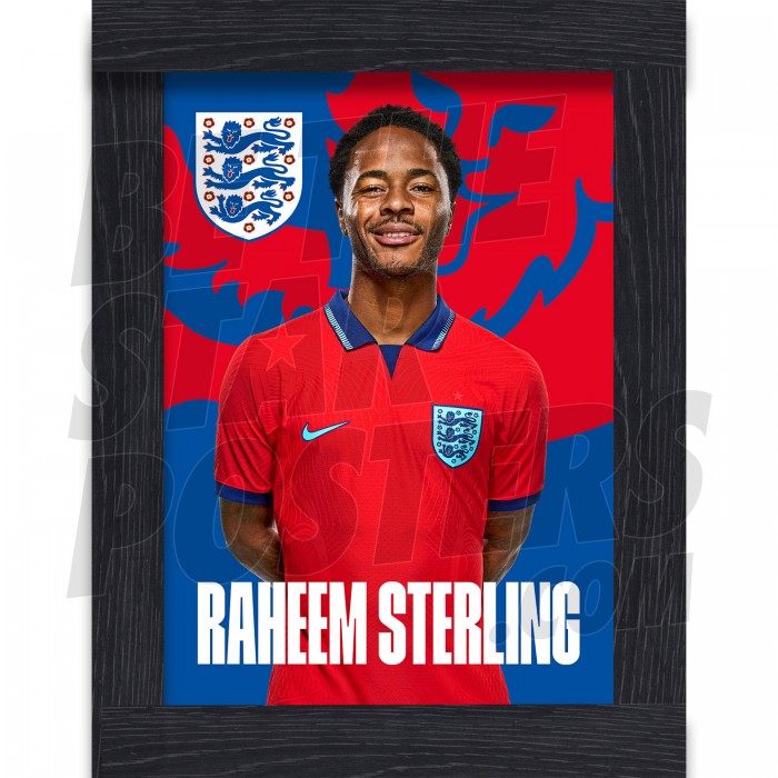 Sterling England Away Framed H/S Poster A3 22/23