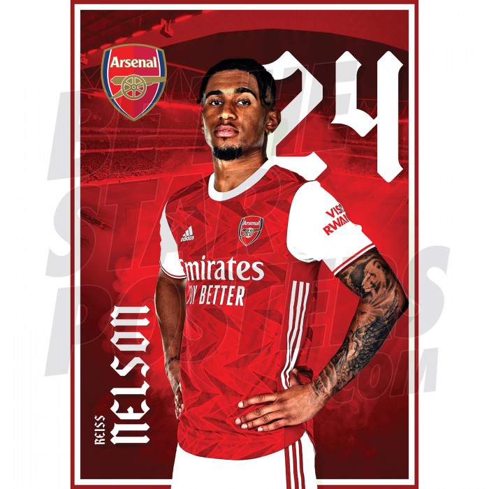 Reiss Nelson Arsenal FC Headshot Poster A3 20/21