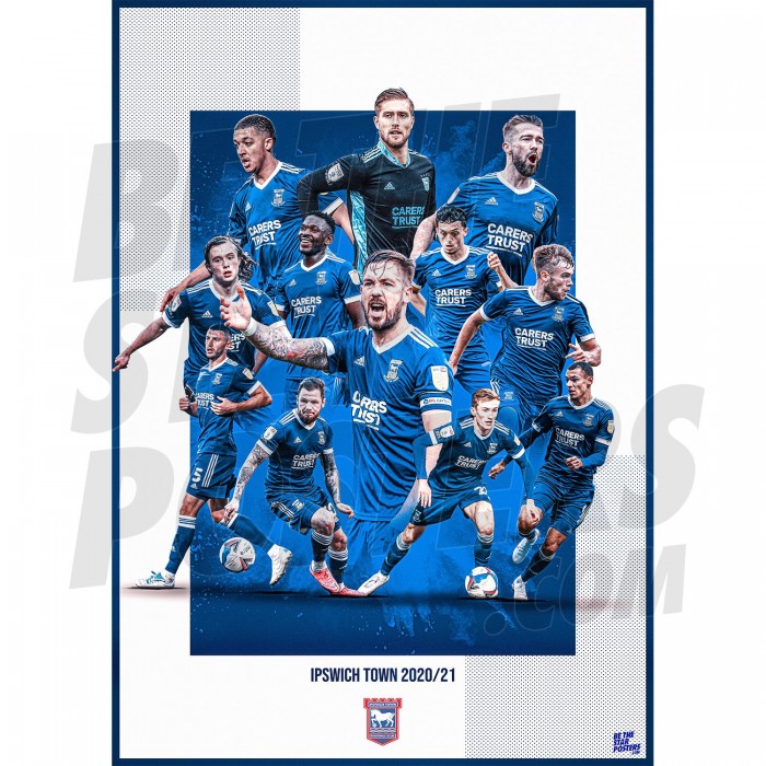 Ipswich Town FC 20/21 Squad Montage Poster A3